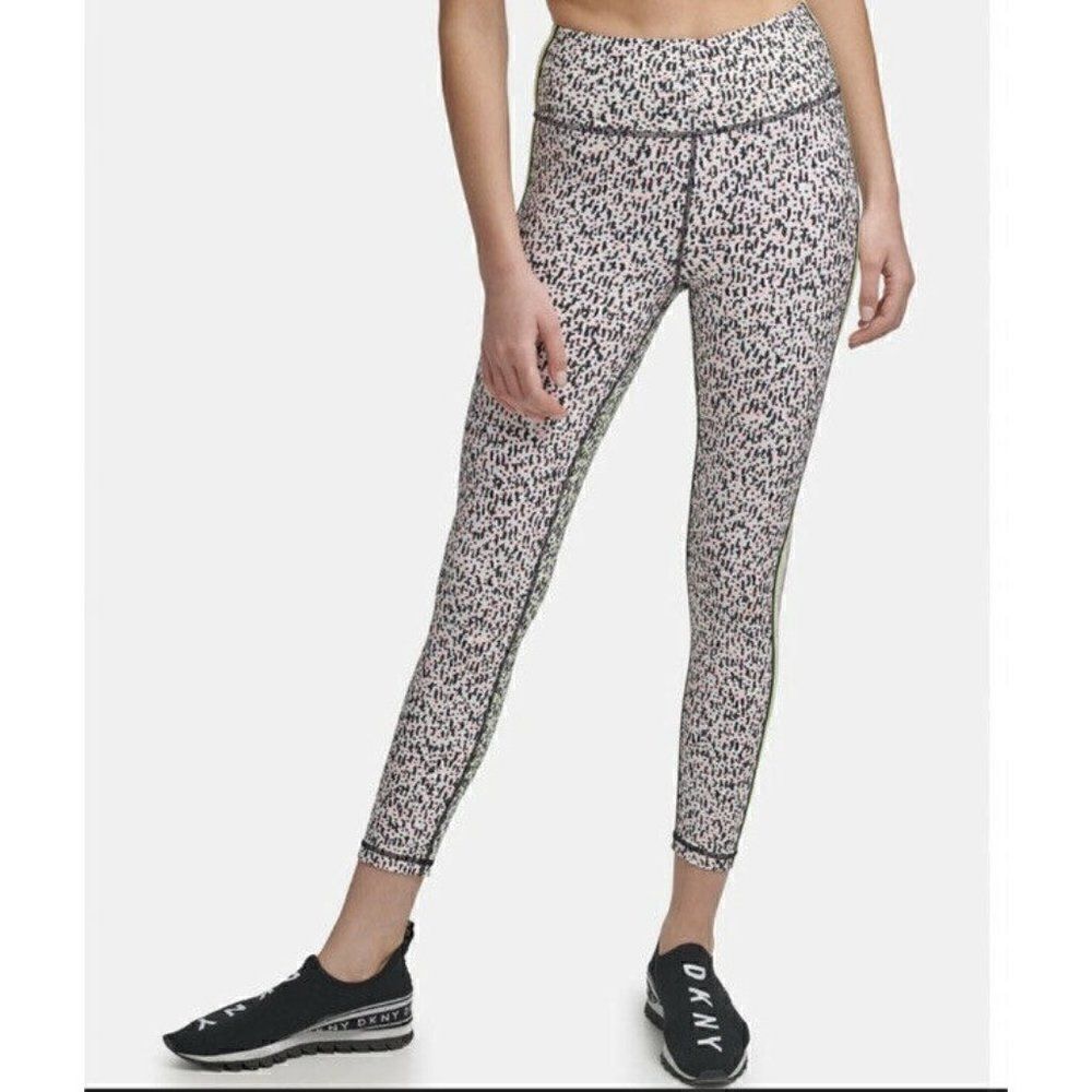 DKNY Sport Black Multicolor Confetti Print High Waist Leggings Womens Medium NWT